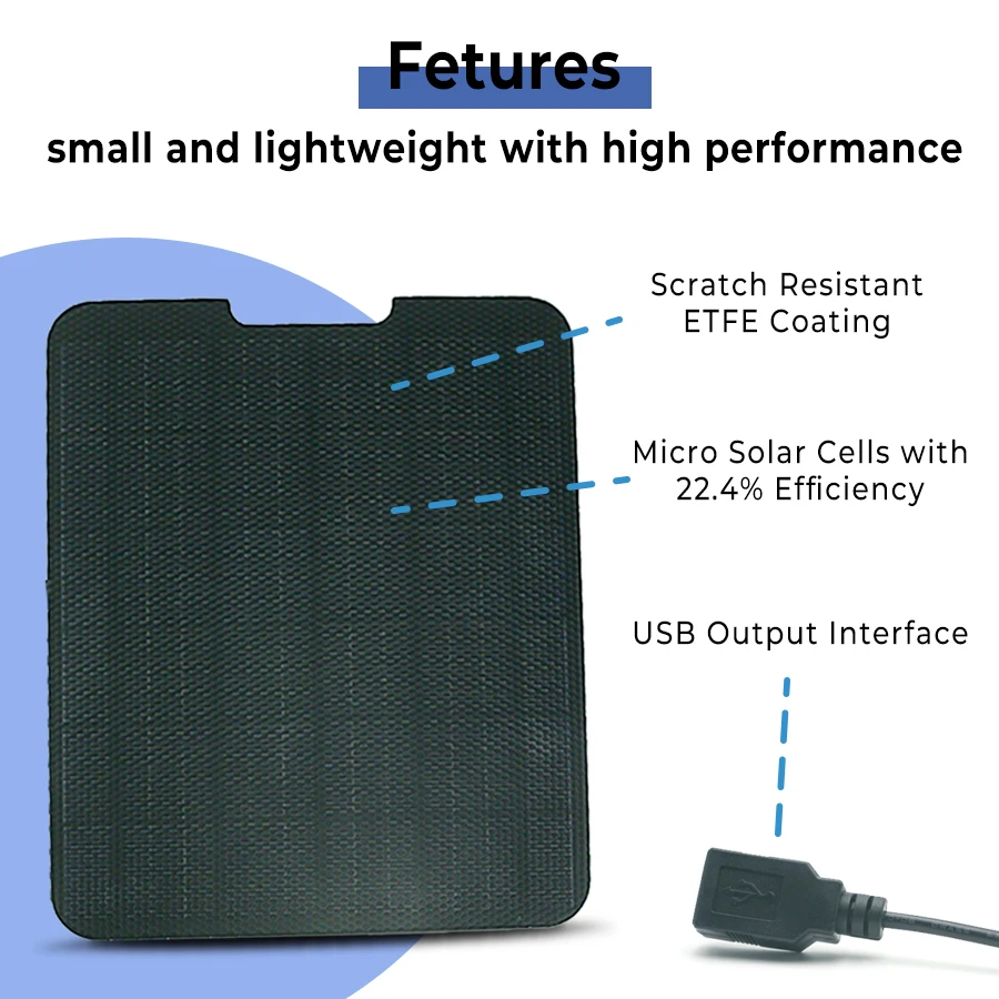 Solar Charger 15W Outdoor Camera Solar Panel 5V USB Solar Panel Charger IP67 Waterproof High Monocrystalline for Camping Picnic