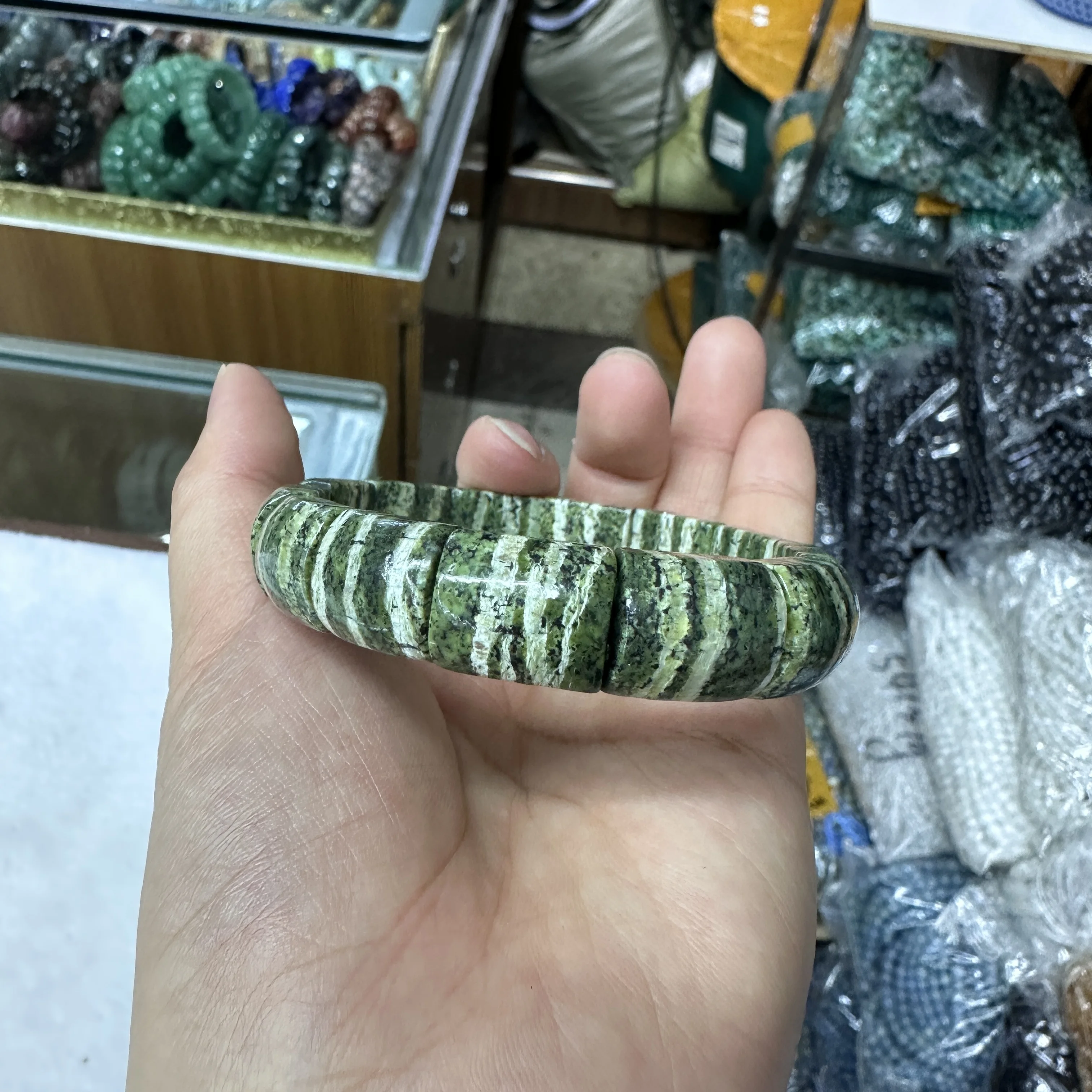 ririn☆様　レア　高品質　グリーンゼブラジャスパー　スフィア　タンザニア産 ◇新品◇グリーンゼブラジャスパーブレスレット◇約12.5㎜◇約