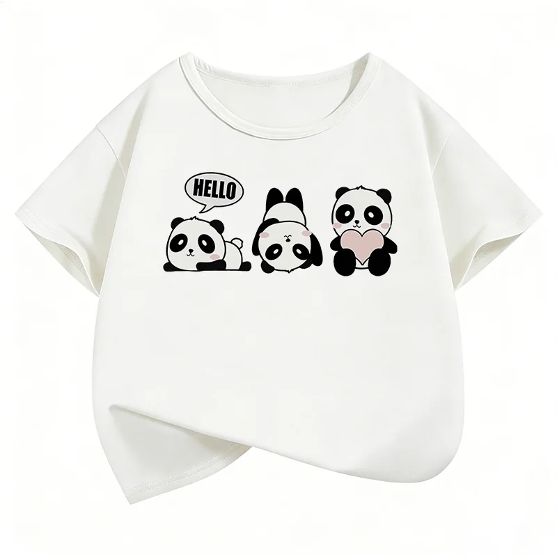 Panda Print Short Sleeve Kids' Casual T-Shirt