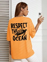 Eco - Friendly Green Turtle Graphic Women's Casual T - Shirt - Breathable Cotton O - Neck Short Sleeve - XXXL (Sun Orange)