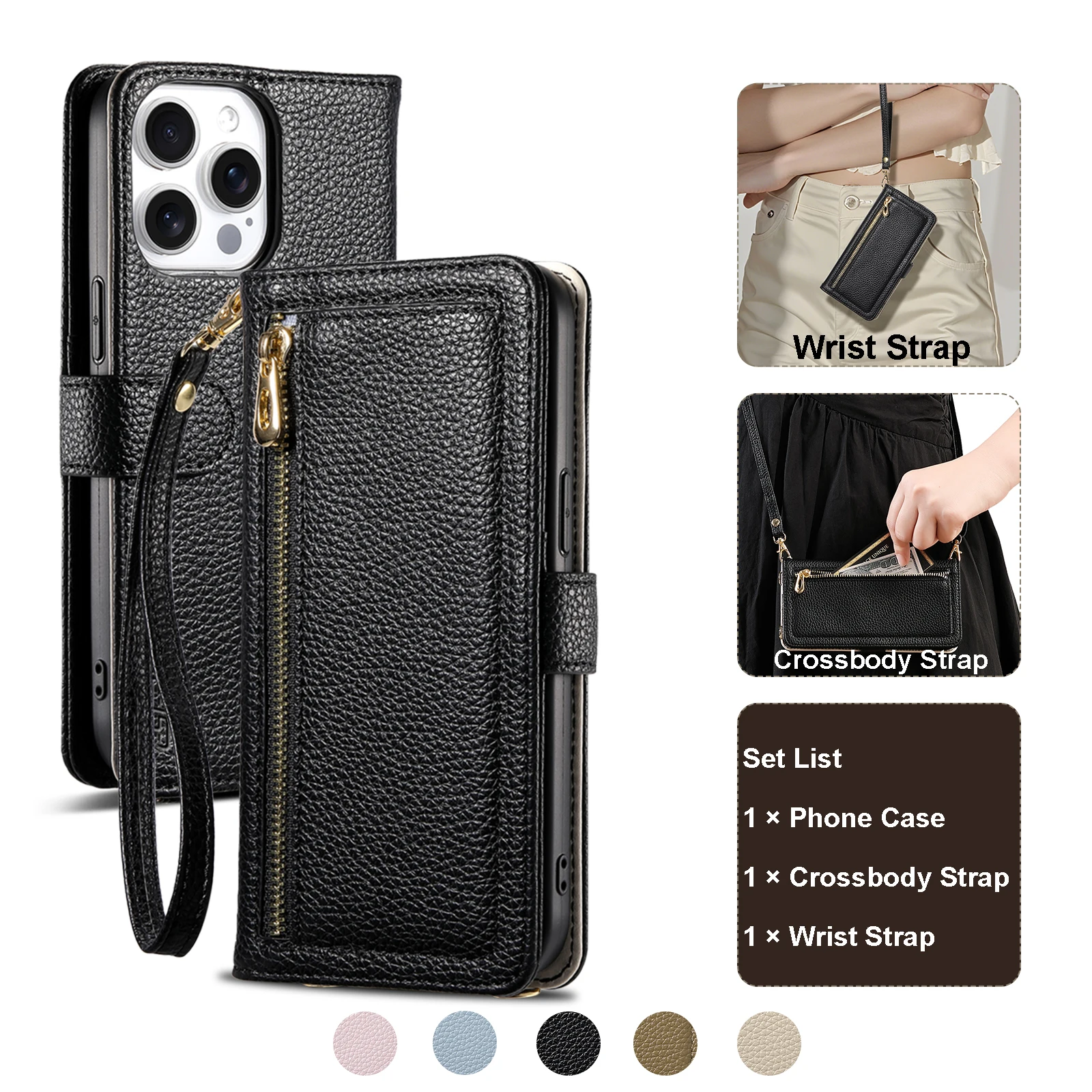 Leather Wallet Crossbody Phone Pouch with Multiple Card Slots