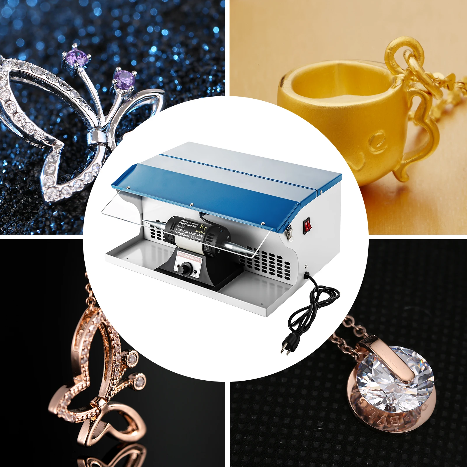 500W Jewelry Polishing Buffing Machine, Tabletop Dust Collector Polishing Machine Jewelry Buffing Machine, 0-10000 RPM
