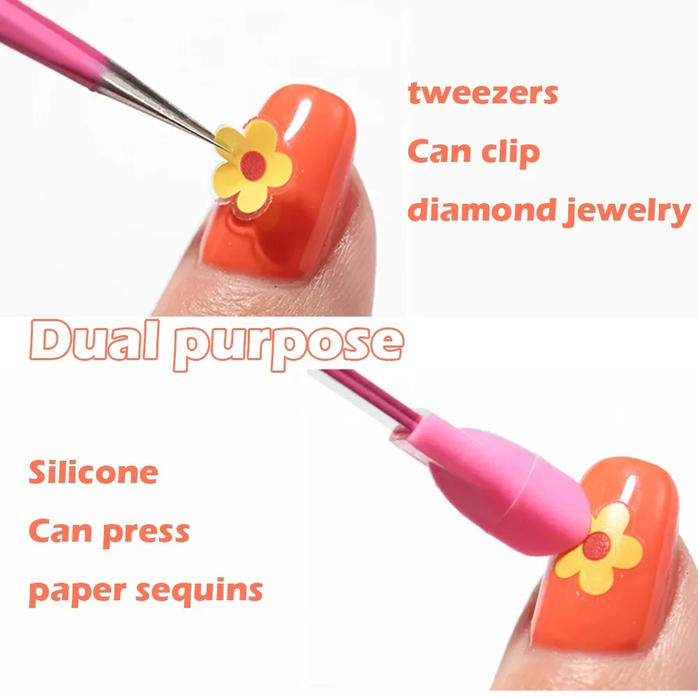 Nail Art Tweezers 1 Pc Nail Tweezers with Silicone Pressing Head for Sticker Rhinestones Picker Straight Curved Manicuree Nail Art Tool