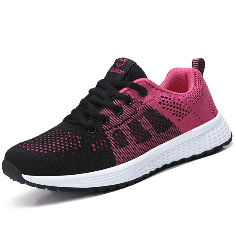 Casual Shoes Breathable Walking Mesh Lace Up Flat Shoes Sneakers Women Tenis Feminino Pink Black White