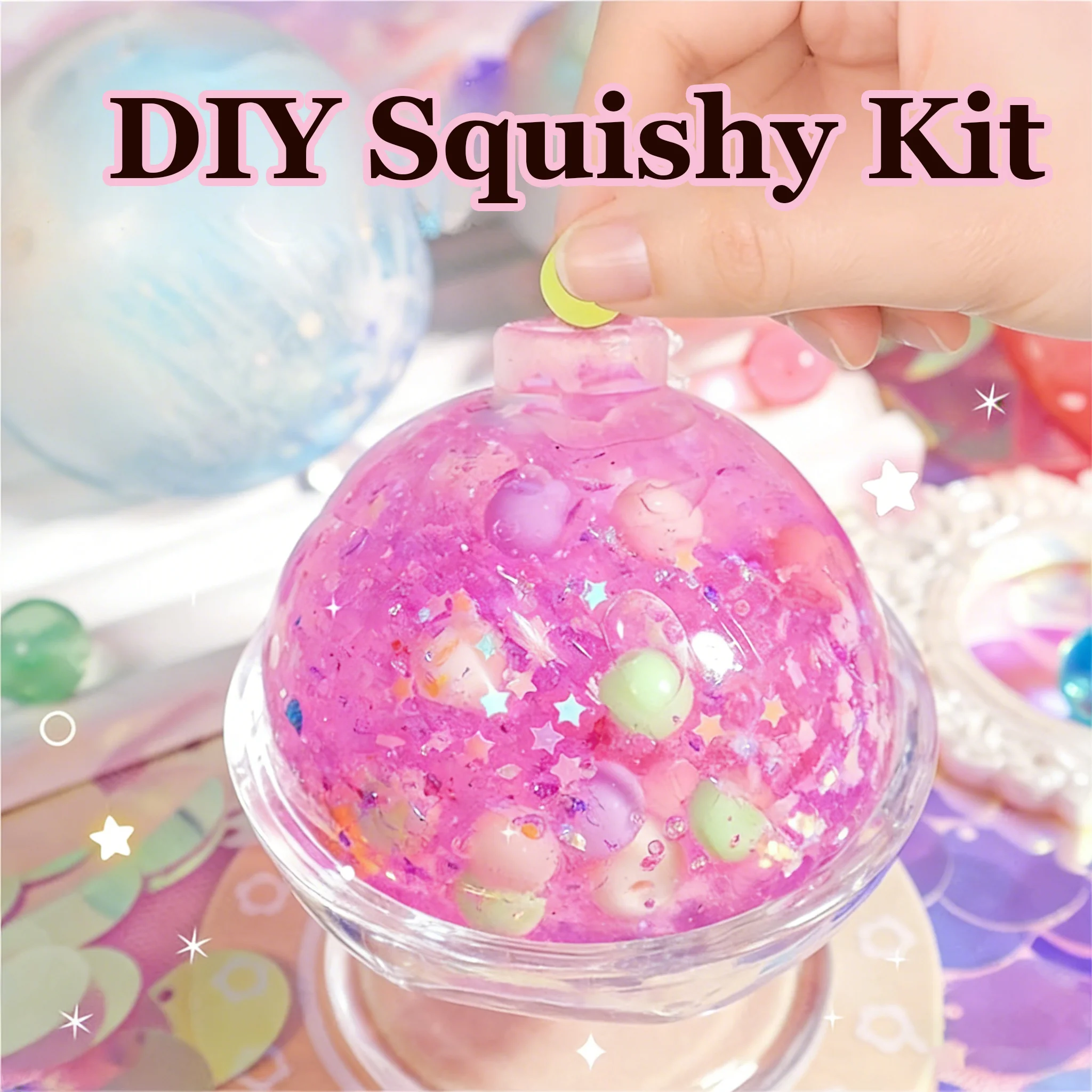 DIY 스퀴시 만들기 키트 고양이 발 모양 글리터 스트레스 볼 수제 재료 팩 스퀴즈 피젯 장난감 스트레스 해소 창의적인 어린이 선물