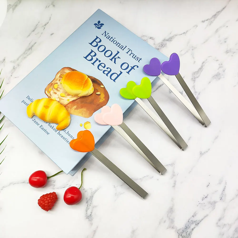 Food Grade Heart Shape Silicone Mini Tongs Non-Slip Cooking Tongs Small Food Ice Cube Clip For Home Kitchen BBQ