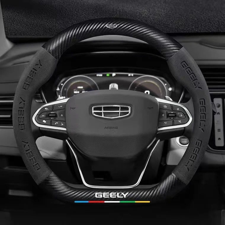 Auto Steering Wheel Cover Alcantara for Geely Geometry C Monjaro Coolray Tugella Okavango GX3