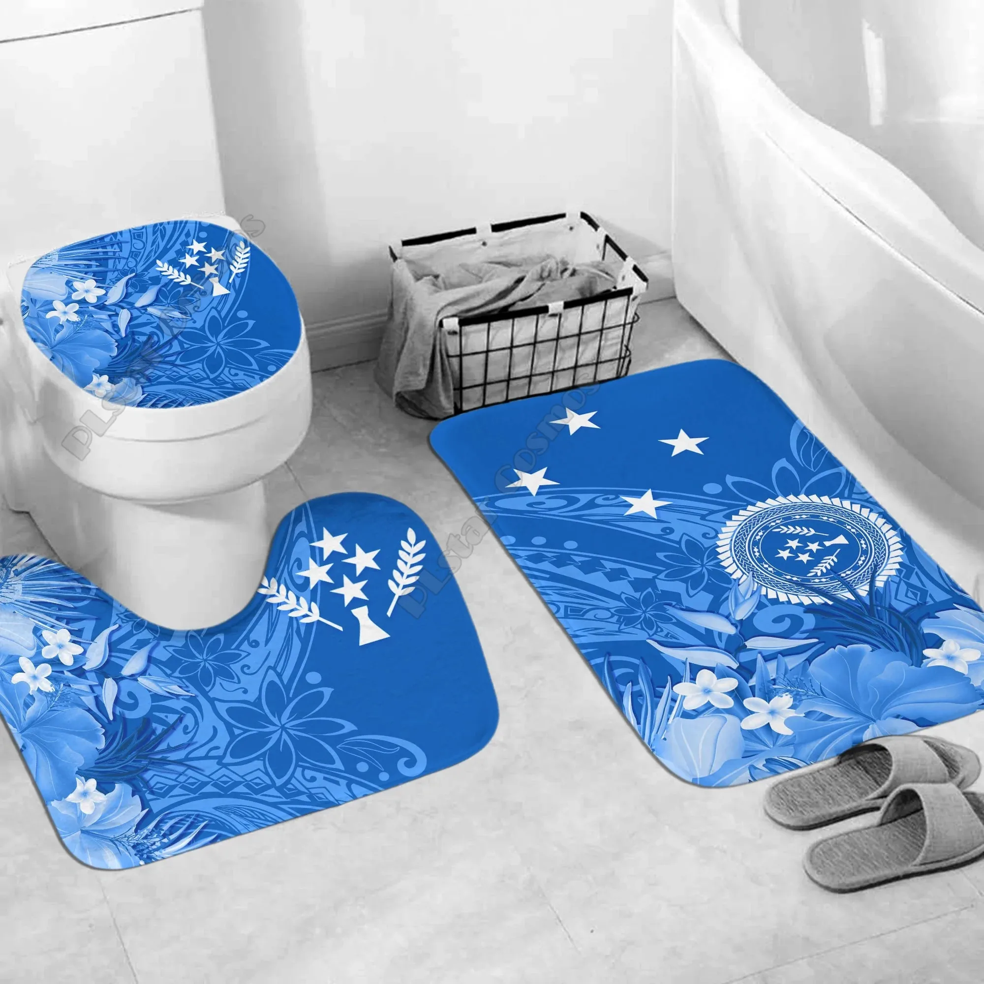 Bula Fiji Bathroom Set Masi Tapa Patterns Style Three-piece set 3D printed Bathroom Pedestal Rug Lid Toilet Cover Bath Mat Set