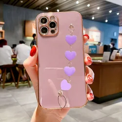 Elegant Heart Chain Plated Phone Case Cover for Realme11ProPlus 5G (Purple)