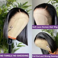 13x4 os droit court Bob dentelle avant perruques de cheveux humains 4x4 dentelle frontale perruque brésilienne 100% cheveux humains 200 densité 12 14 16 pouces 2