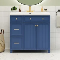 36-inch Bathroom Vanity, Transitional Style Bathroom Cabinet with Resin Sink, Navy Blue Single Bathroom Cabinet, with 2 Drawers 1