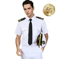 Super Quality Navy Military Uniform Yacht Captain Pilot Shirt Mens White Airline Pilot Uniforms 1