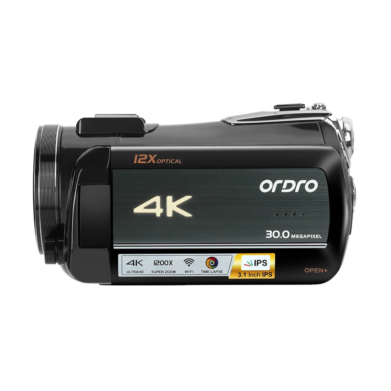 라이브 스트림 카메라, 유튜브 비디오 마이크로 필름 녹화용 디지털 카메라, 4K Ordro AC5PLUS 12X 광학 줌 브이로그 캠코더