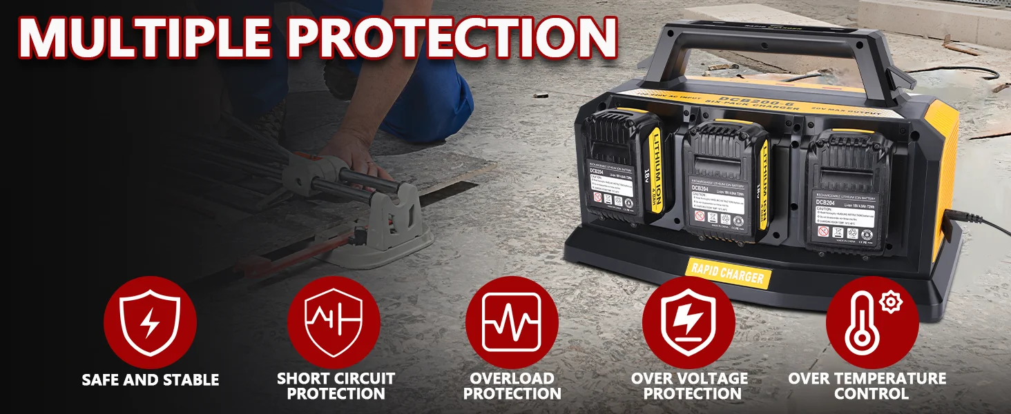 Beytvyow Super Battery Charger for Dewalt 20V Battery 6-Ports Simultaneous Rapid