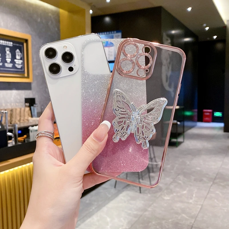 Chic Gradient 3D Butterfly Holder Stand Shockproof Case