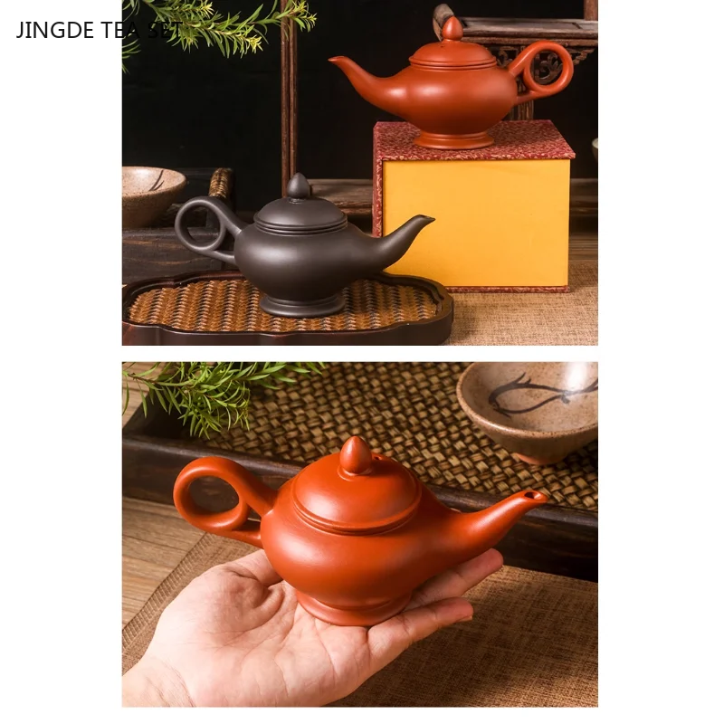 1PCS Yixing handmade purple clay single person teapot original ore old purple clay living room office divine lamp shaped tea set