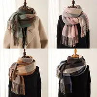 Fashion Winter Warm Tassel Plaid Scarfs Solid Nordic Style Shawl Wrap Cashmere Imitation Scarves for Women
