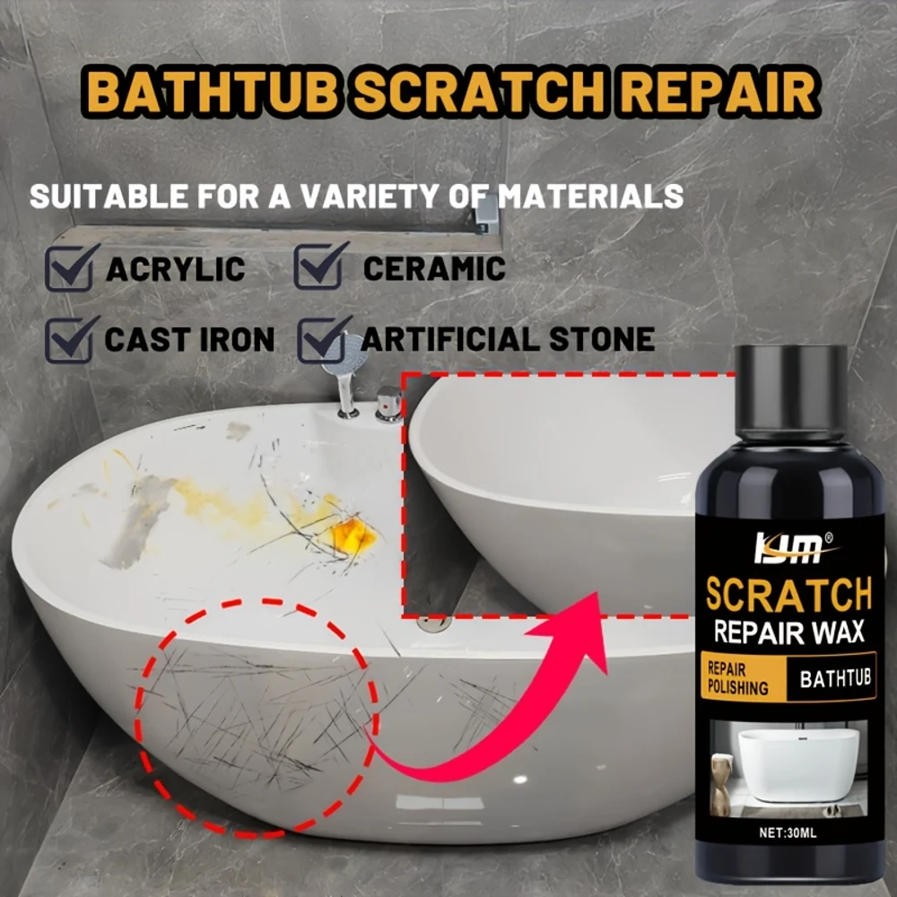 שעווה לתיקון שריטות מרובות שימושים KJM עבור אמבטיות, שירותים, קרמיקה, אקריליק, רזין ומתכת - מסיר שריטות מהיר ומנוחה
