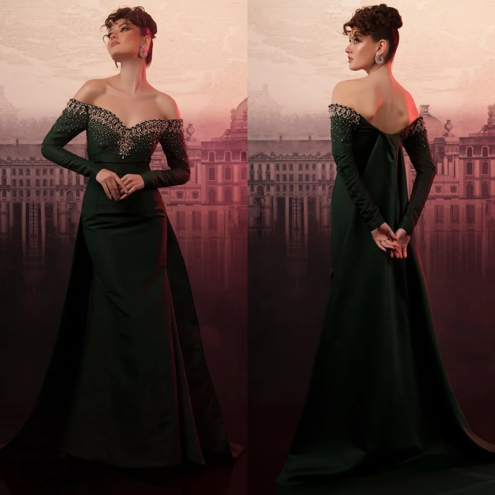 

Elegant Off-the-shoulder Mermaid Sweep/Brush Rhinestone Satin Formal Occasion Gown вечернее платье 공주드레스 vestidos de 15 quinceañ