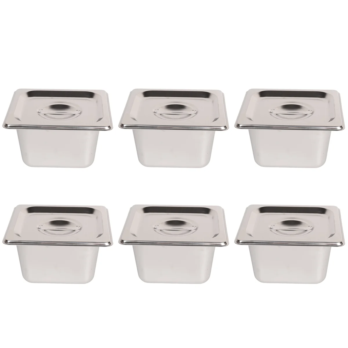 

6 Pack Anti-Jam Slotted Hotel Pans with Lids, 1/6 Size 4 Inch Deep, Commercial 18/8 Stainless Steel Steam Table Food Pan