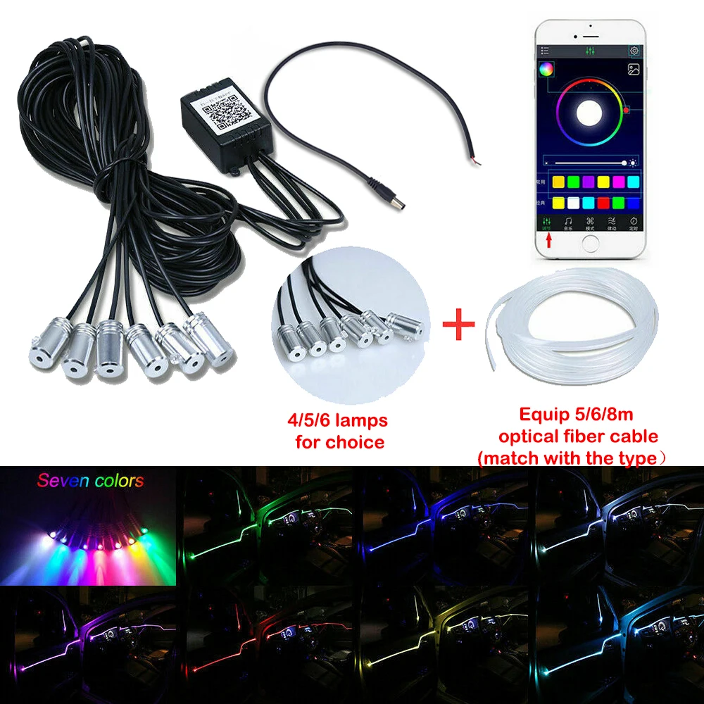

Car interior Atmosphere lamp 12V RGB LED Optical fiber Decorative neon lamp EL bar lamp Bluetooth APP control