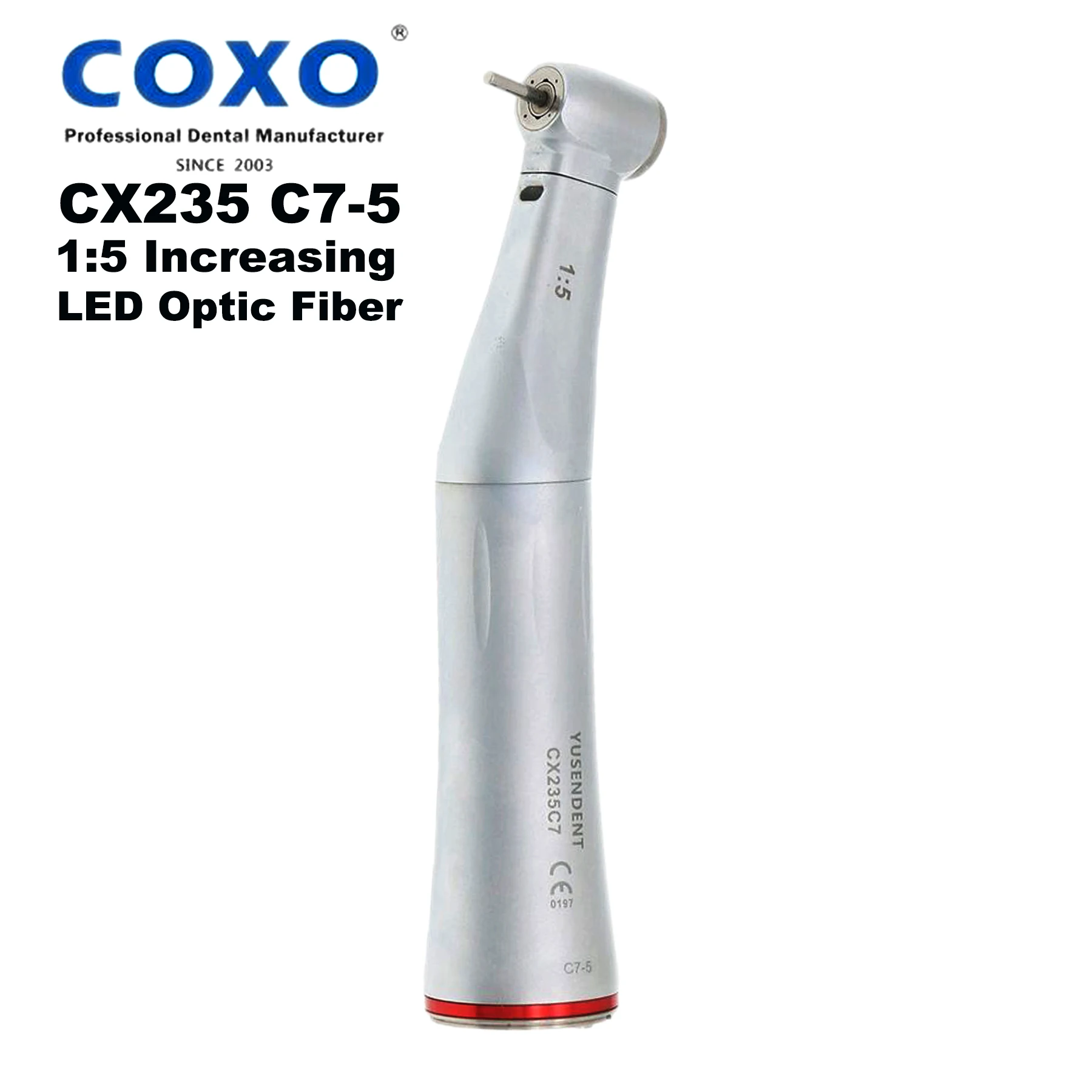 

COXO YUSENDENT Dental 1:5 LED Fiber Optic Inner Water Push Button Electric Contra Angle Handpiece CX235 C7-5 Fit KAVO NSK