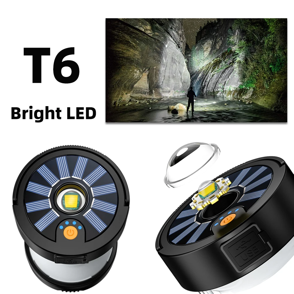 Solar Lantern Camping Light Outdoor Lighting Rechargeable Lamp Powerful Flashlight Tent Equipment Supplies Portable Lights
