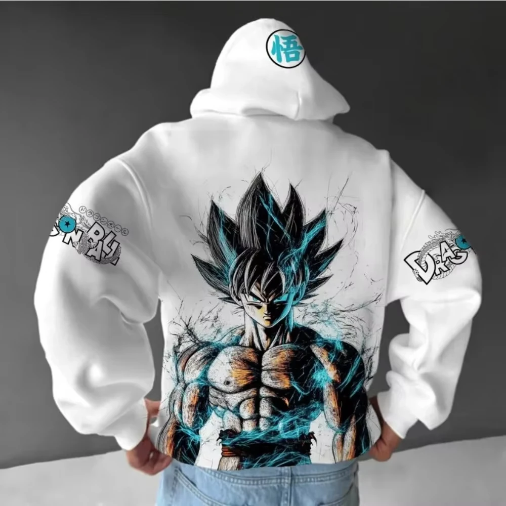 Dragon Ball Herren-Kapuzenpullover, 2025, Herbst- und Winter-Animation, Straße, lässig, super Saiyajin, bedruckt, weiß, Eltern-Kind-Pullover