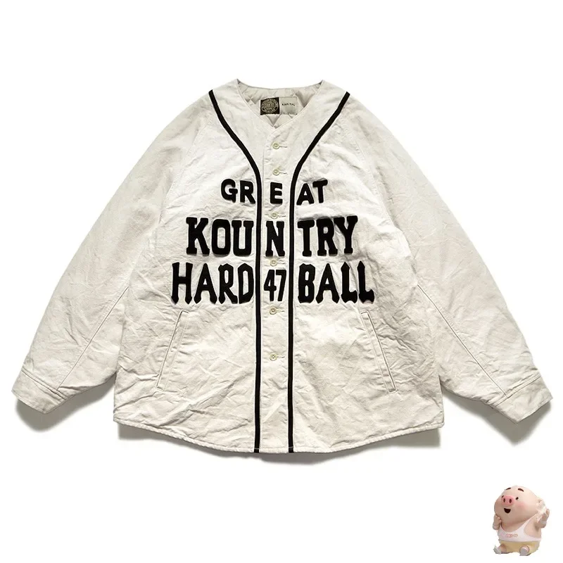 

Classic High Quality Kapital Koutry Cotton Linen Canvas Baseball Coat Jacket Unisex Thickened Embroidery Flocking Towel Clothing