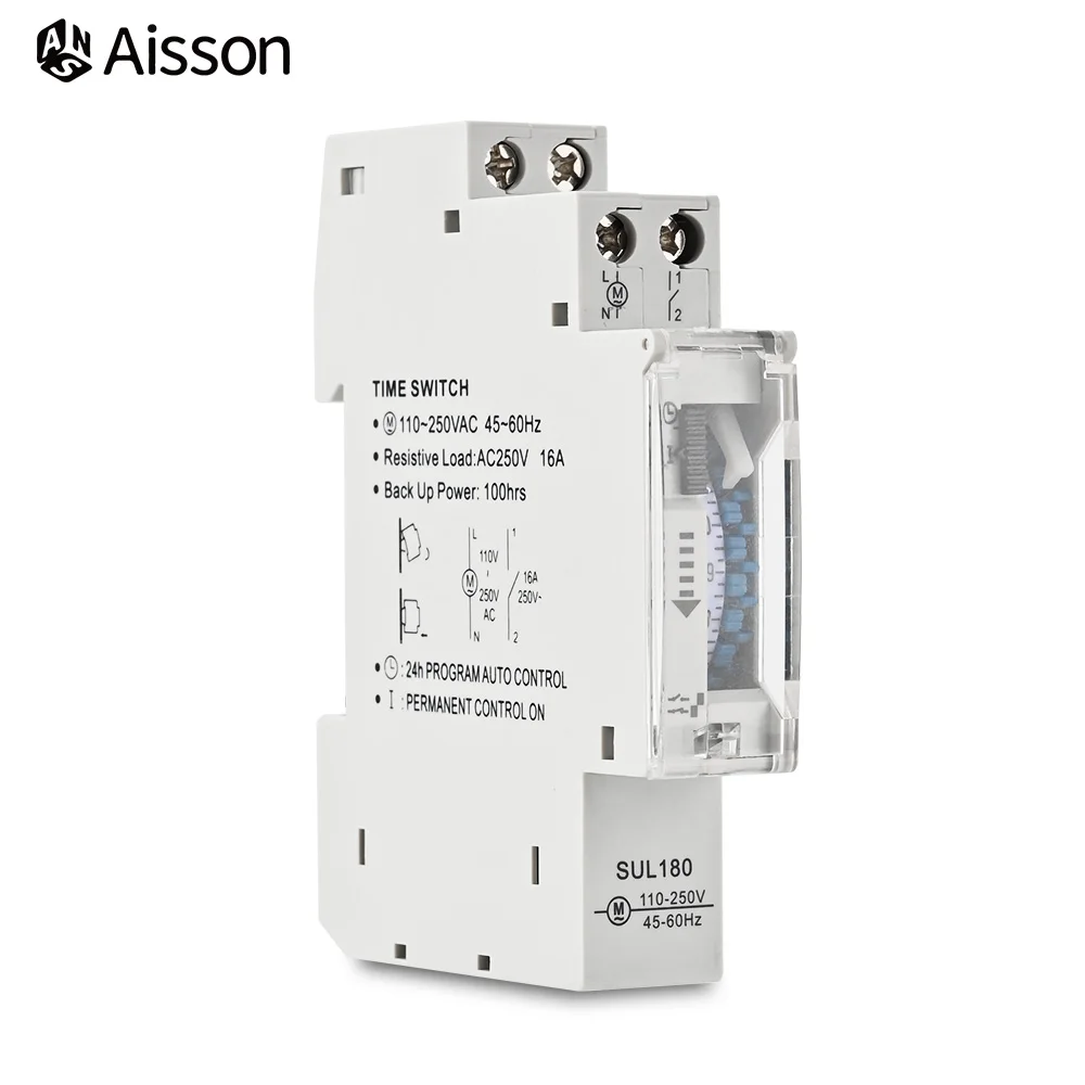 SUL180 DIN Rail Time Switch Mechanical Timer Switch 24 Hours Programmable Timer Control Time Switch 220VAC 16A 5