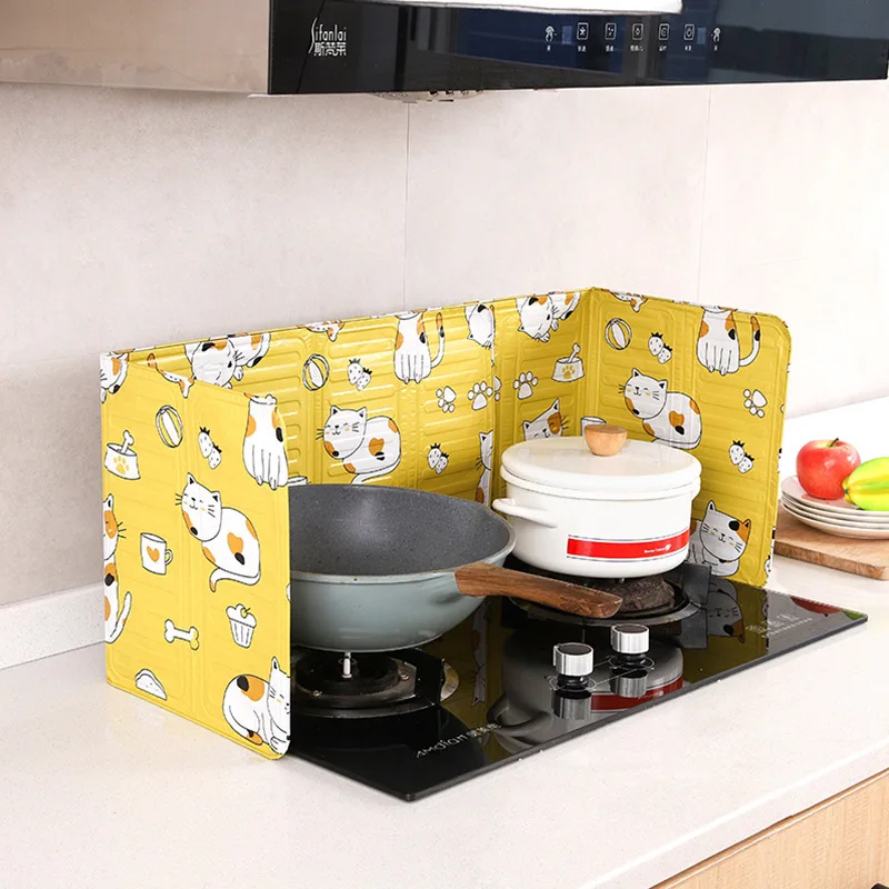 Kitchen Gas Stove Baffle Plate Foldable Aluminum Oil Splash-proof Protection For Vegetable Cooking Kichen Accessories