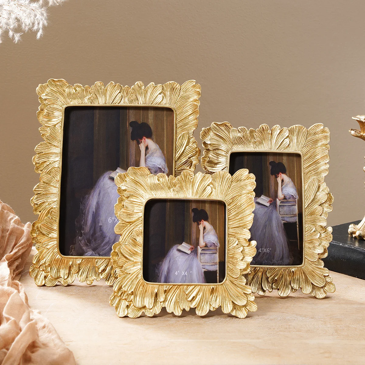 1PC, European-style golden palm leaf lace decorative photo frame, suitable for family photo display and shooting prop decoration
