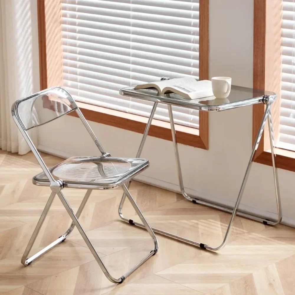 Folding Chair and Table Household Acrylic Transparent Dining Chair Backrest Modern Minimalism Portable Foldable Furniture