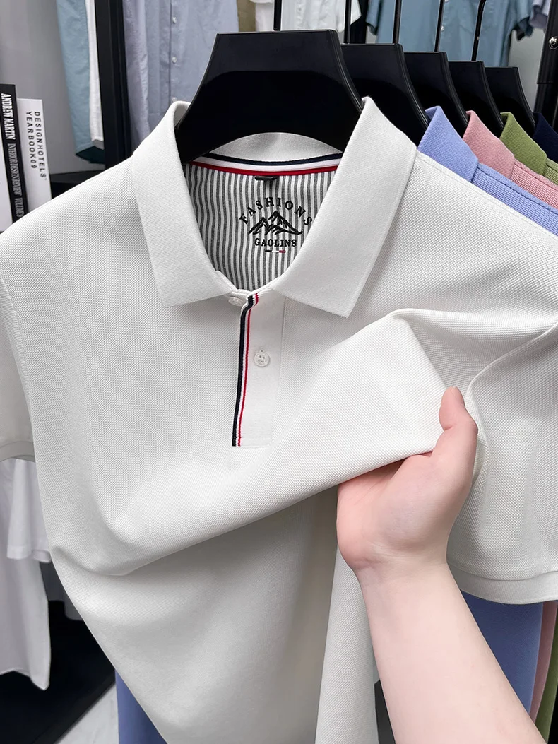 Luxury 100% cotton men's short sleeve polo shirt fashionable stripes comfort texture summer new high-end business casual T-shirt 17 S2df4935221f24cb9b18a0718ea2e4a37v