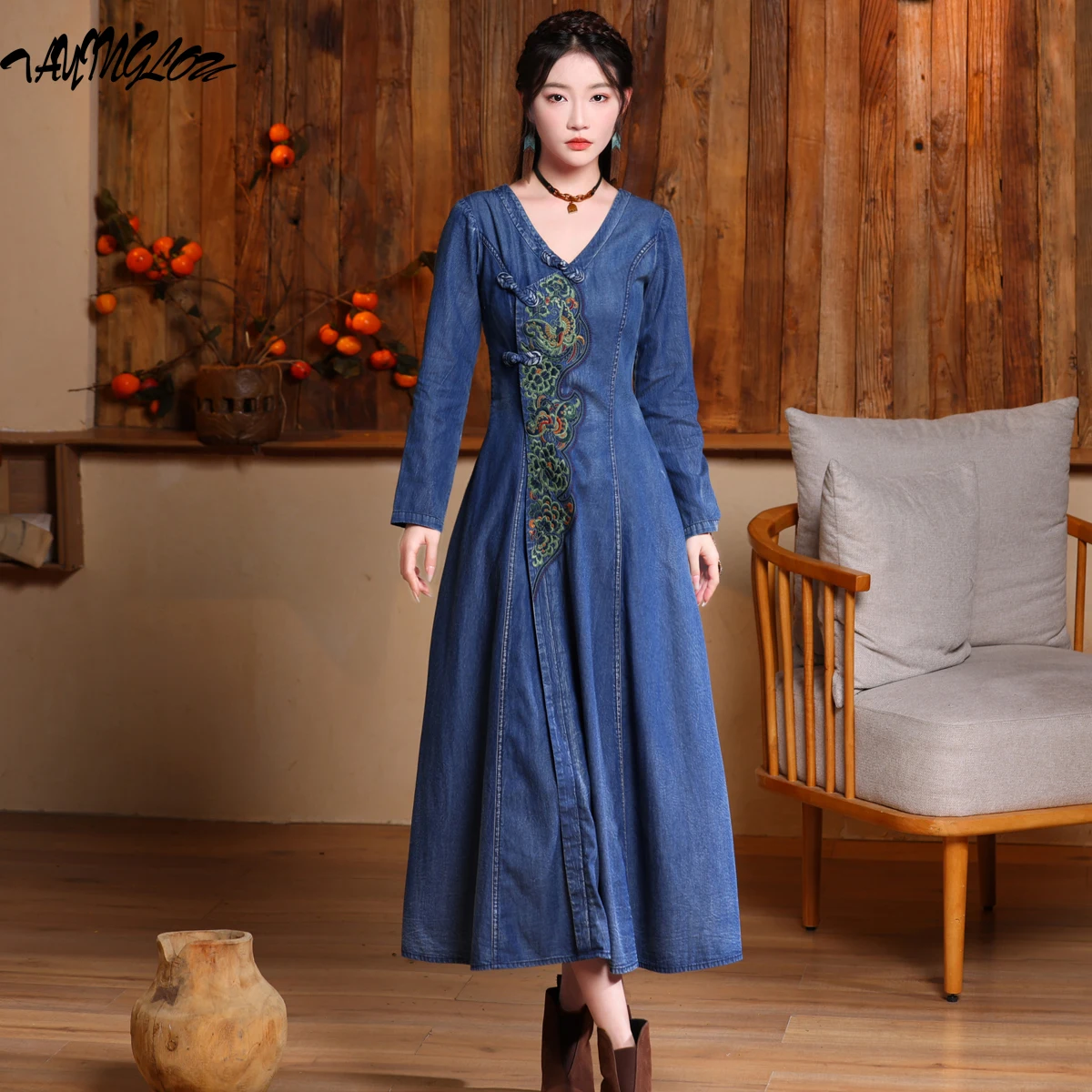 women-clothing-2023-autumn-female-vestidos-chinese-handmade-plate-buckle-cheongsam-dress-retro-embroidery-denim-dresses-82632