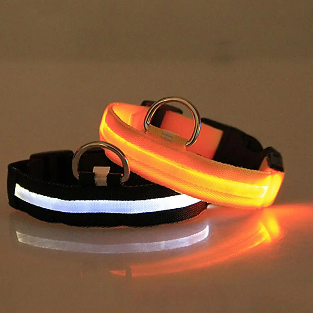 Dog Collar and Pet Collar LED USB Glowing Dog Collar Adjustable Flashing Neck Strap Rain Resistant Nylon