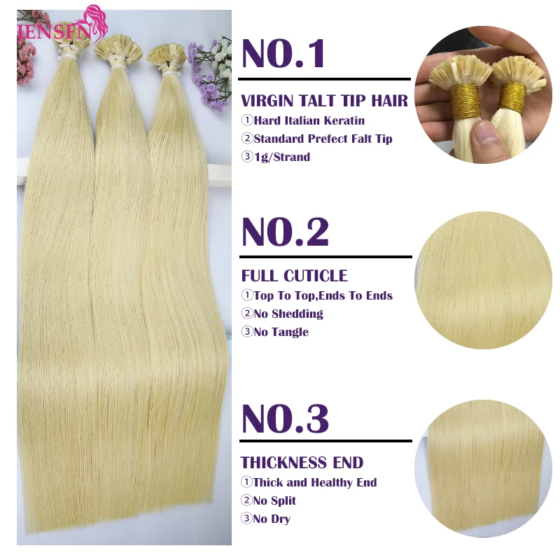 Virgin Straight Fusion Flat Tip Human Hair Extensions 16"-26" Inch 1g/Strand 100pcs/Set Natural Hair Extensions Keratin Capsule