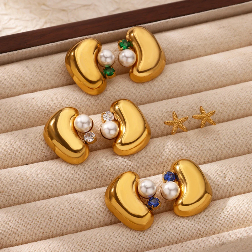 Zircon Imitation Pearl Earrings Stainless Steel Geometric