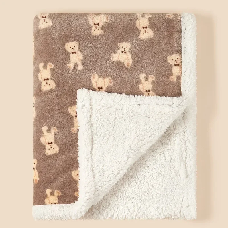 Cartoon Bear Plush Baby Blanket Baby Stroller Windproof Blanket Travel Out Portable Warm Baby Swaddle Blanket for Newborn 3