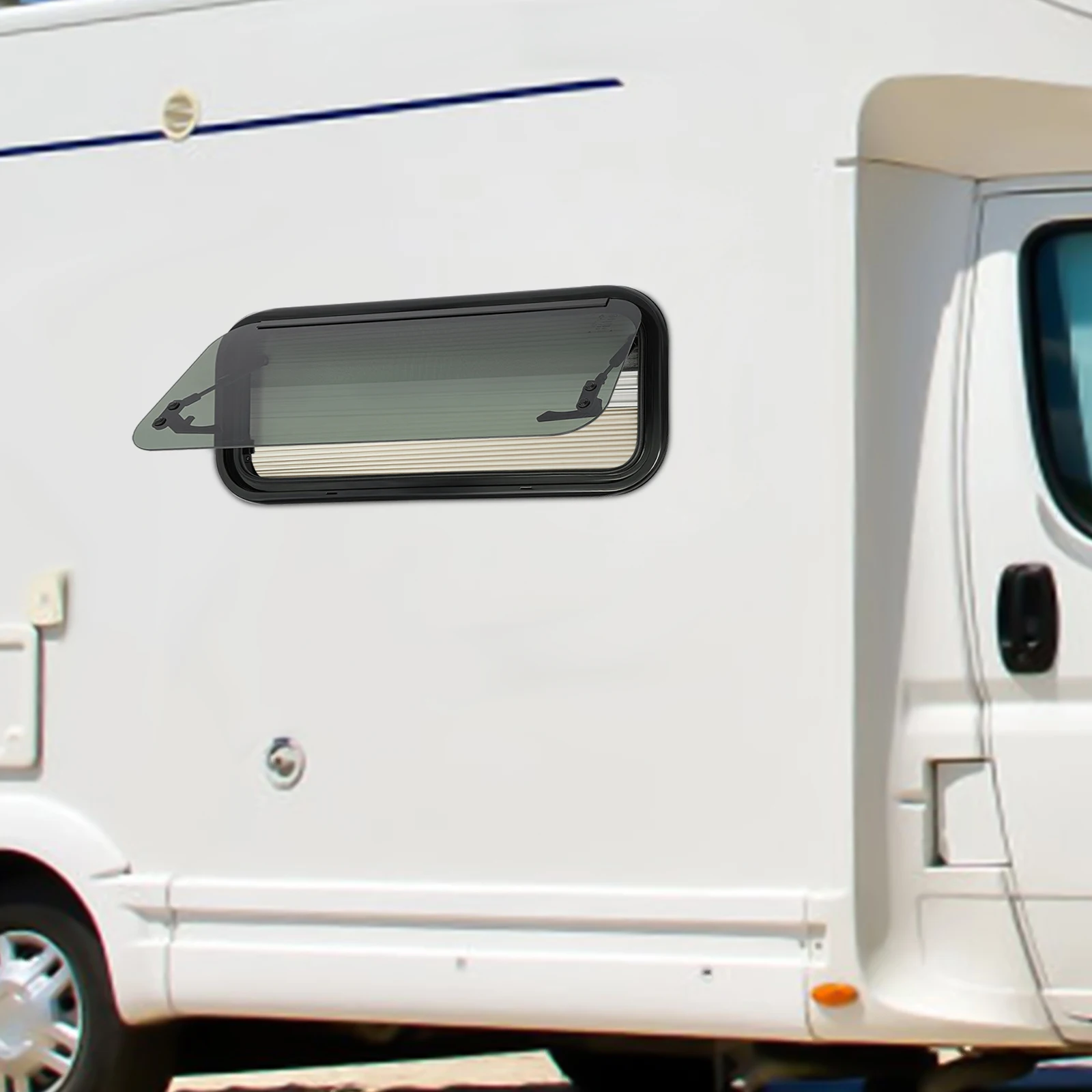 Premium-Sonnenschutz für Wohnmobile, herausziehbares Fenster, schwarzes Glas, für Wohnwagen, Wohnmobil, Anhänger, Belüftung, 70 x 30 cm – Detail 2