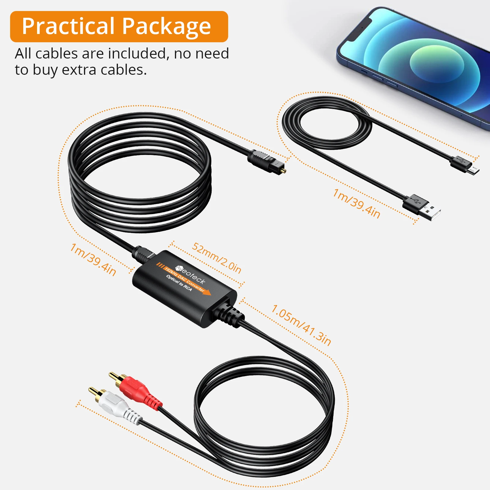 Neoteck-Convertidor de Audio DAC SPDIF a RCA Digital a analógico