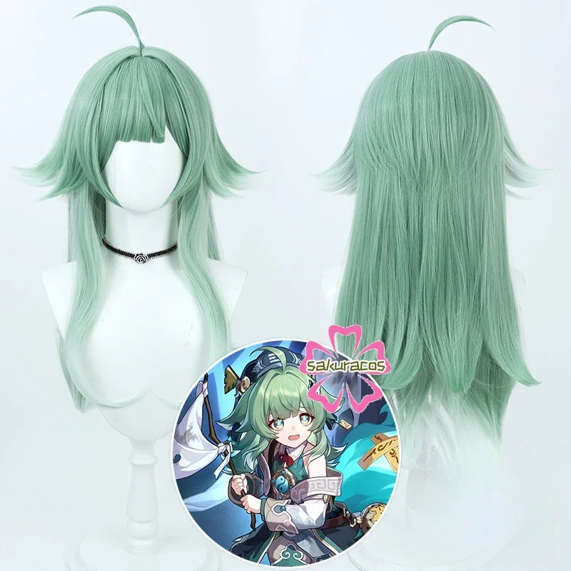 

Huohuo Cosplay Wig Honkai Star Rail Green White 70cm Long Heat Resistant Synthetic Hair Halloween Party Role Play + Free Wig Cap