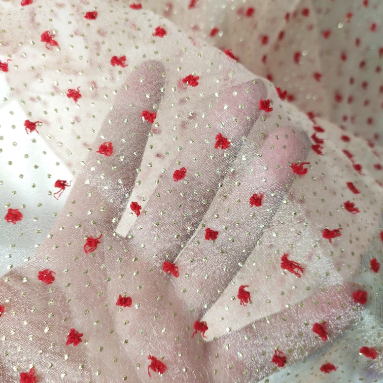 New Red Seersucker Gold Powder Fabric Highend Printed Clothing