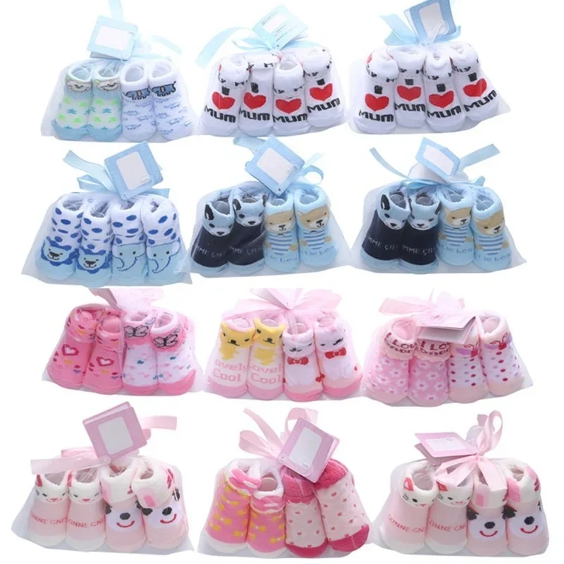 2Pairs Infant Baby Cotton Socks for Girls Newborn Boy Toddler 0-12