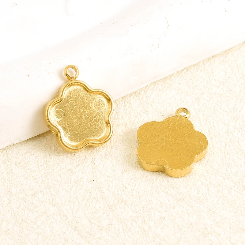 5 Stück geometrische Cabochon-Basisfassung Tablett leer PVD Charm Herz Kreuz Blume DIY Edelstahl Anhänger für Schmuckherstellung Bulk – Detail 14