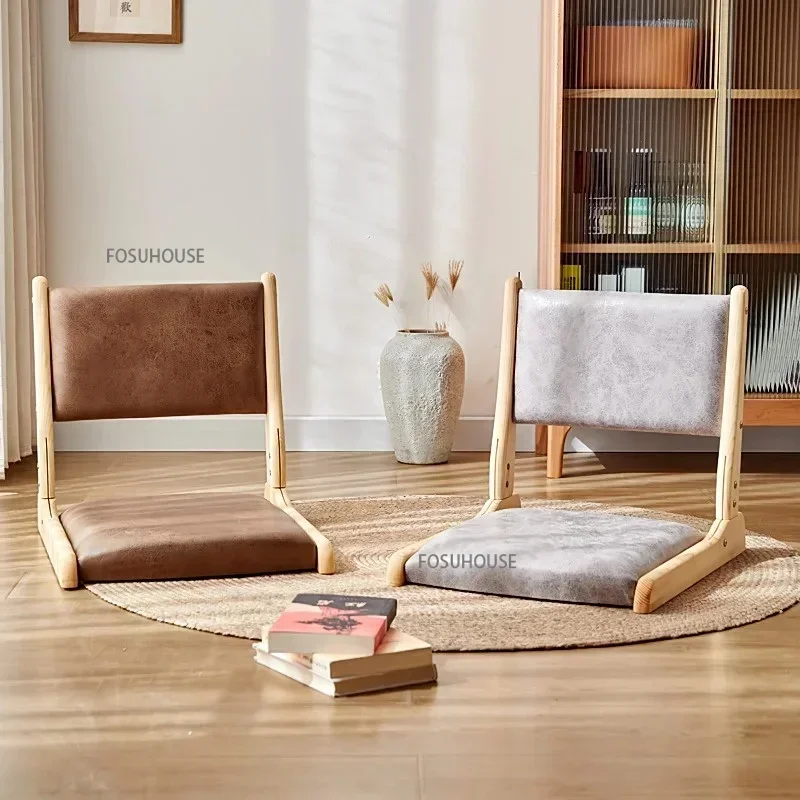 Japanese Tatami Chair Living Room Furniture Foldable Backrest Lounge Chair Bay Window Bed Legless Solid Wood Lazy Chairs Z