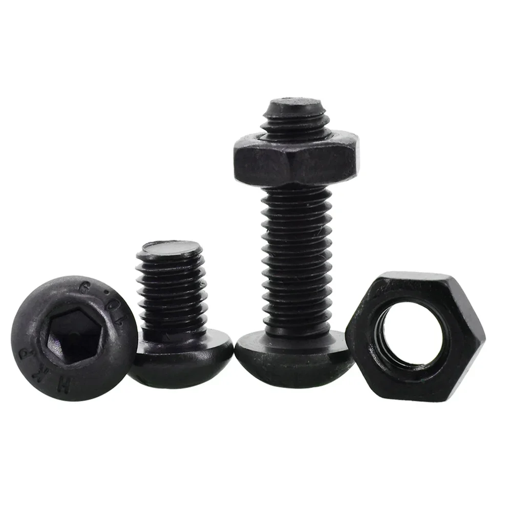 Screw bolt nut set ISO7380 Allen Hexagon Hex Socket Button Round Head Screw Nut Kit M2 M3 M4 M5 M6 Black Grade 10.9 Carbon Steel Bolt Nut Set