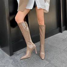 

Sexy Shoes Woman Heels 2022 Fall Winter Back Zipper High Heels Boots For Women Genuine Leather Party Knee High Boots