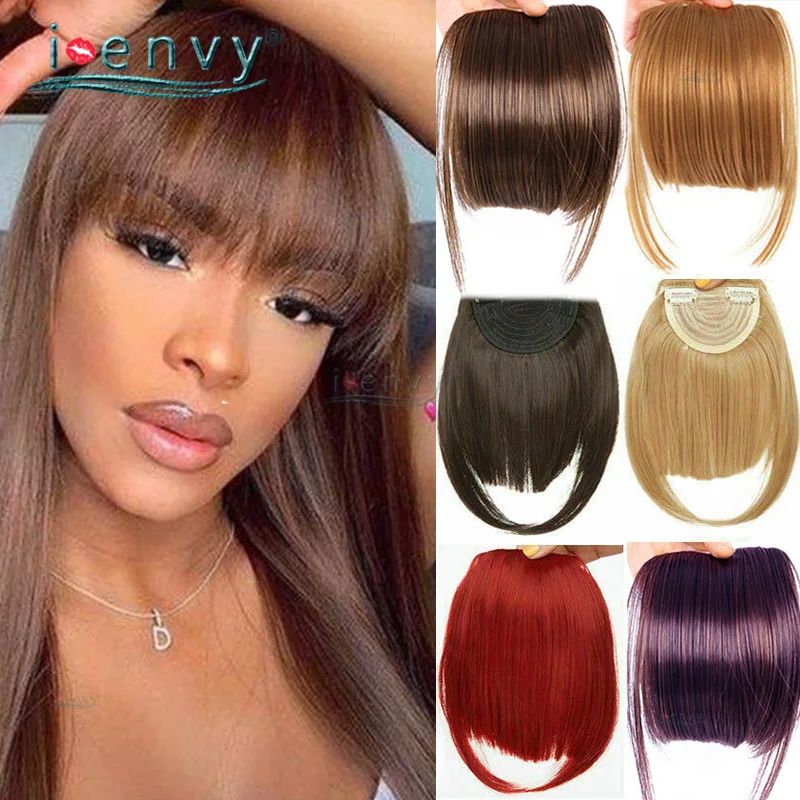 Colored Human Hair Bangs 3D Blunt Cut Natural Hair Bangs OverHead Clip In Extensions Black Brown Blonde Red Burgundy human hair extensions