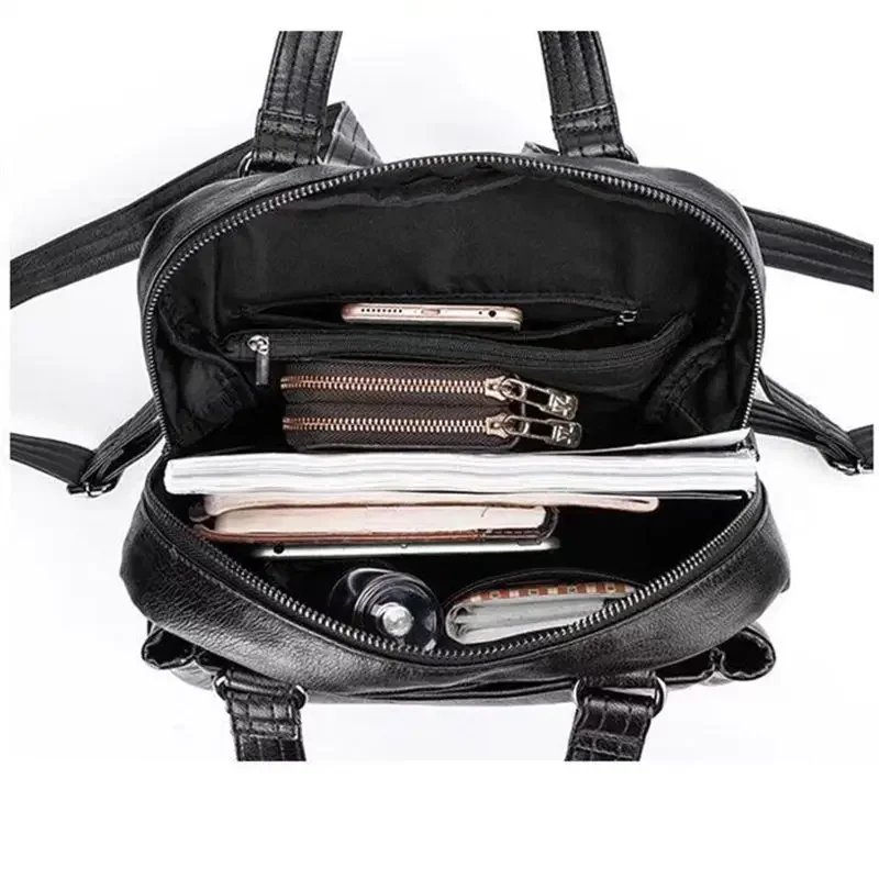 Large Capacity Soft Leather Backpack for Leisure Travel,Waterproof Schoolbag for Students,Solid Color Shopping Laptop Bag